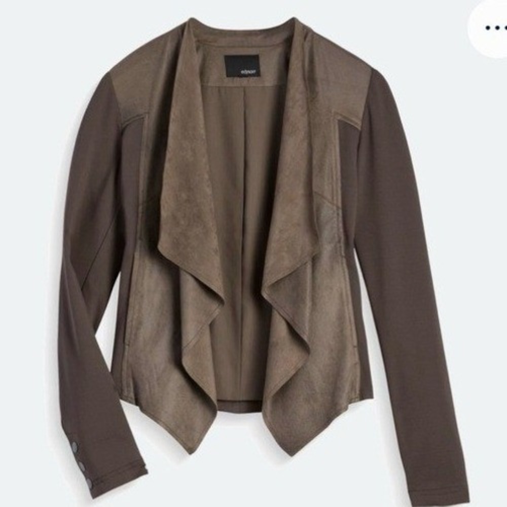 Edyson Taupe Brown Faux Suede‎ Drape Front Mixed Media Jacket Coat Small